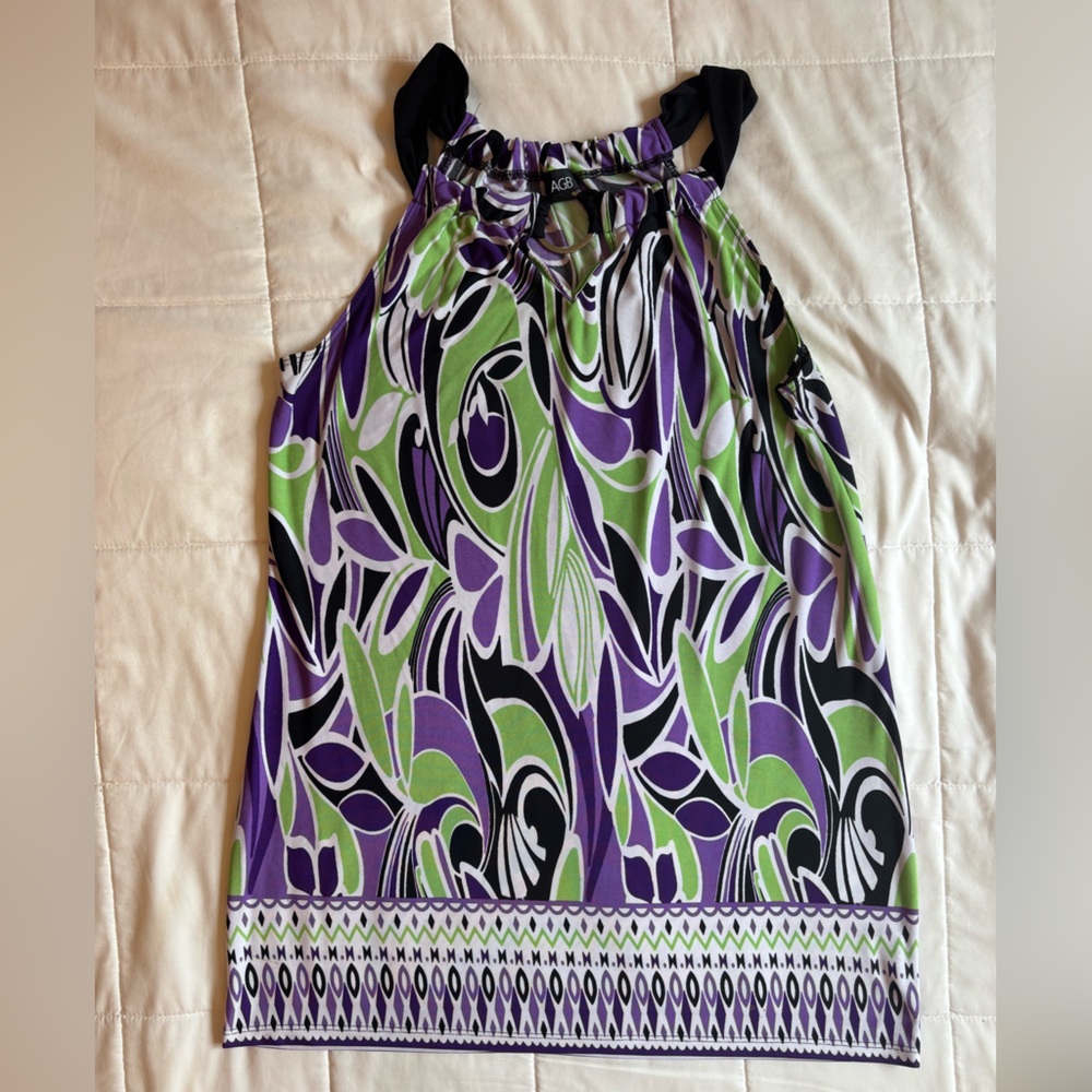 AGB Purple and Green Patterned Mini Dress